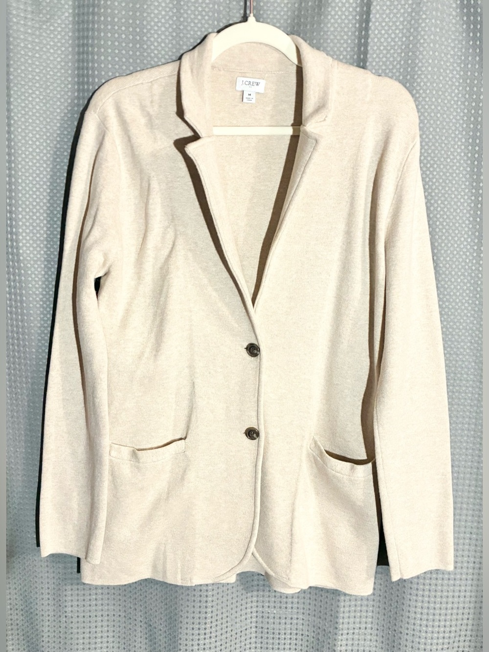 J. Crew M Oatmeal Knit Blazer Jacket Light Neutral Pockets Cream Sweater